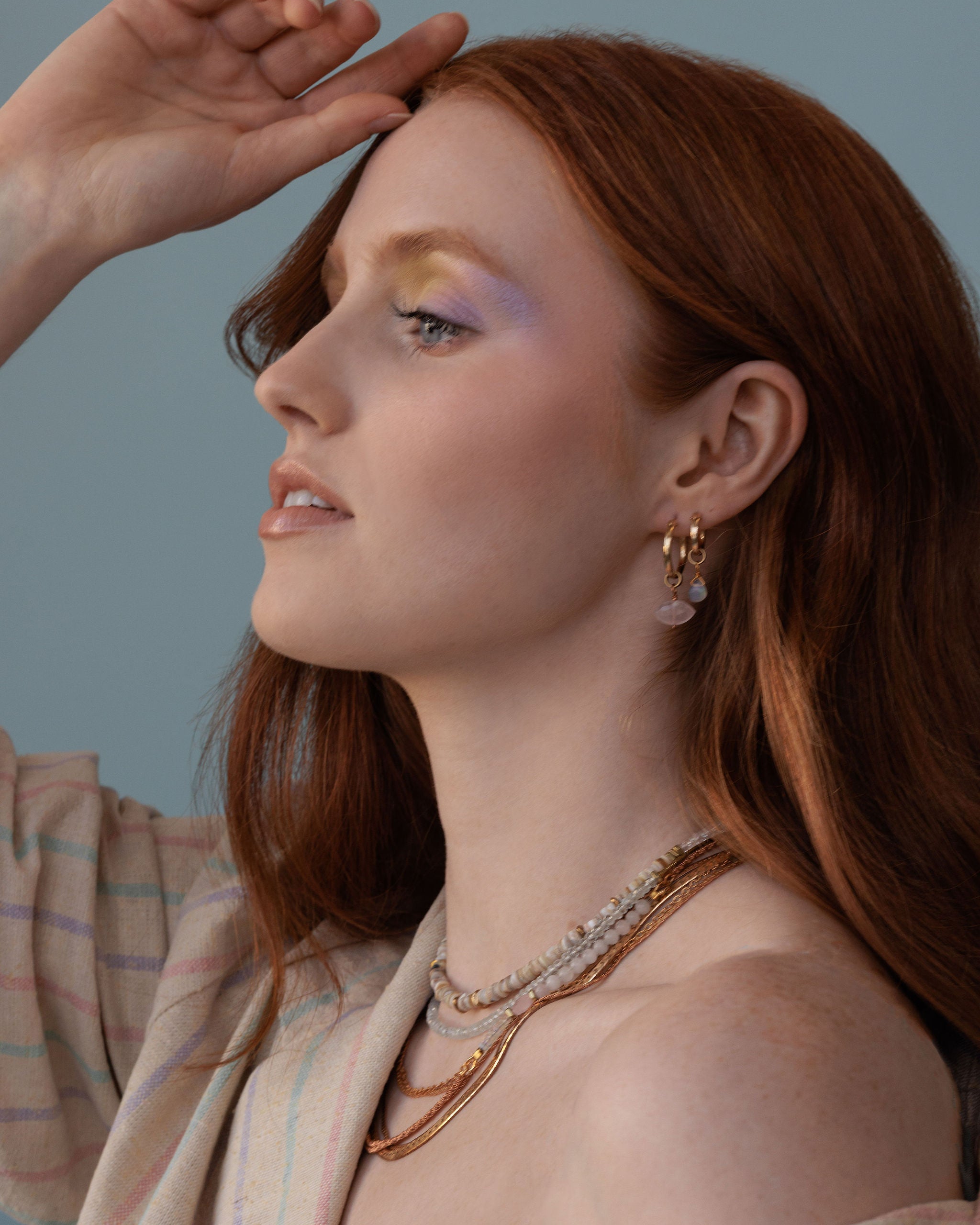 Hailey Gerrits NAHLA HOOP Earrings SS22 Opal Rose Quartz Aquamarine